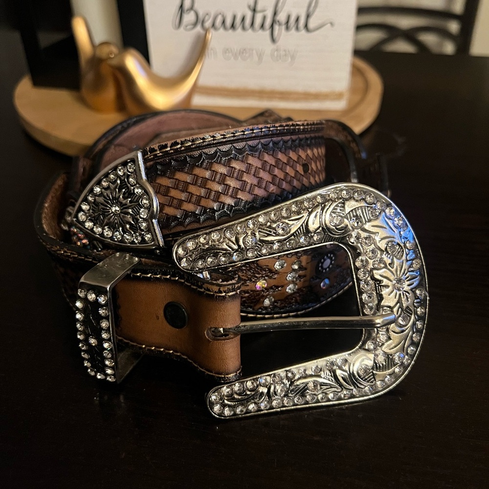 Brown Leather Belt with Silver Buckle